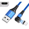 Магнитный кабель USLION Micro - USB / 2 в 1 (Быстрая зарядка 5A) / Круглый, 30см. / Синий