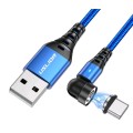 Магнітний кабель USLION Type-c - USB / 2 в 1 (Швидка зарядка 5A) / Круглий, 30 см / Синій