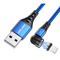Магнітний кабель USLION Lightning - USB для Iphone / 2 в 1 (Швидка зарядка 5A) / Круглий,  30 см / Синій
