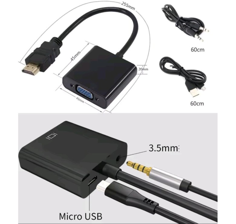 Переходник HDMI – VGA для передачи видео и аудио сигнала / Черный