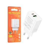 Блок живлення Borofone A88A \ Швидка зарядка 3.0 USB (18W) + Type C (PD 20W) \ Білий