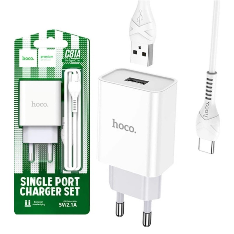 Оригінальний зарядний USB блок живлення Hoco. C81A 5V 2.1 А Білий