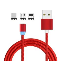 Магнитный кабель X-Cable 3в1( Type-c, Micro USB, Lightnink) \ Круглый 360 градусов \ Красный