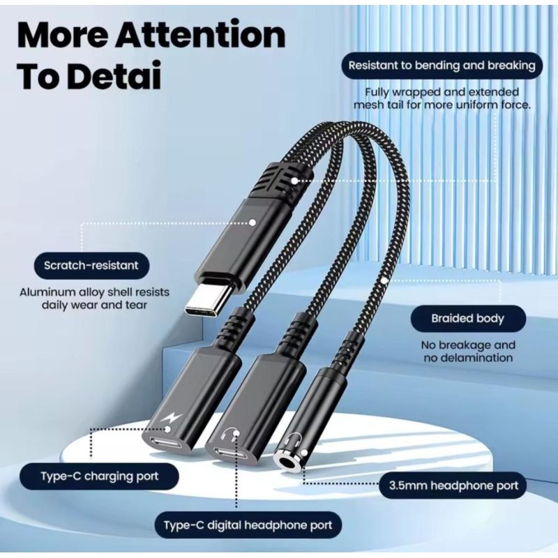 Переходник 60W 3в1 для Iphone 17, 17Pro, 17 Air \ Type-c - AUX 3.5, Type-c ( зарядка), AUX Type-c \ Черный