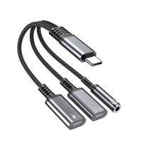 Перехідник 60W 3в1 для Iphone 17, 17Pro, 17 Air \ Type-c - AUX 3.5, Type-c ( зарядка), AUX Type-c \ Чорно-сірий