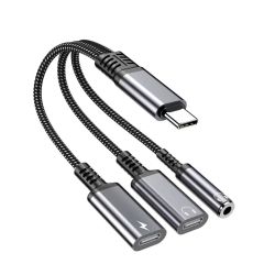 Переходник 60W 3в1 для Iphone 17, 17Pro,17 Air \ Type-c - AUX 3.5, Type-c ( зарядка), AUX Type-c \ Черно-серый