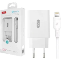 Блок живлення XO-L36 з кабелем Lightning  Швидка зарядка Quick Charge 3.0 Білий