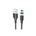 Магнітний силіконовий кабель Hoco X52 / Lightning (Iphone) - USB / 360 градусів / Круглий / 100 см. / Чорний