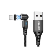 Магнитный кабель USLION 2 в 1/ (Быстрая зарядка) Lightning (Iphone)/ 540 градусов / Круглый / 100 см. / Черный